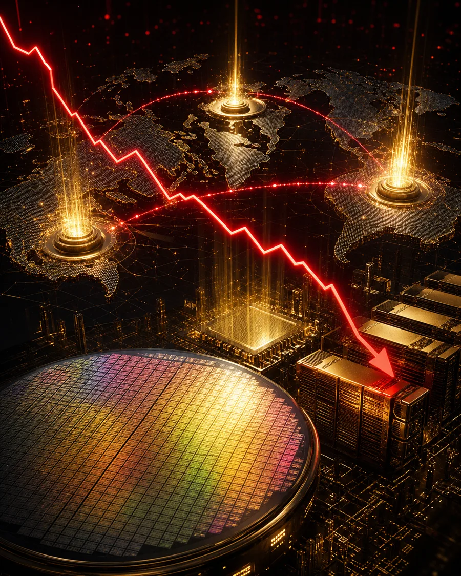 AI editorial illustration of edge-AI chips and local-model inference