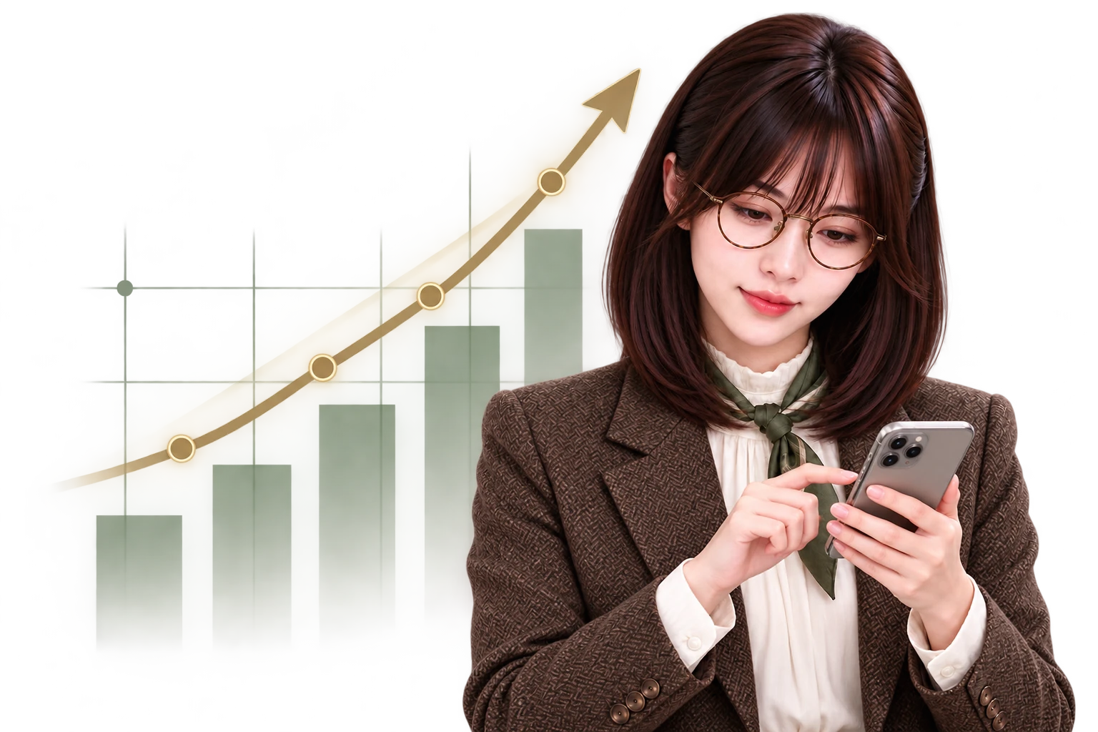 A Cheng überprüfte die Informationen auf seinem Mobiltelefon. Auf der Rückseite befand sich eine nicht nummerierte Grafik, die den Umsatztrend zeigte.